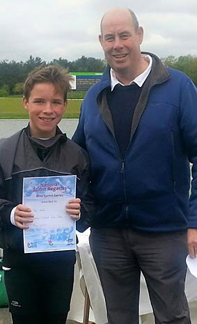 Toby receiving his certificate from the Chair of the Sprint Committee, Pete Moule (picture credit: Alex Booth)