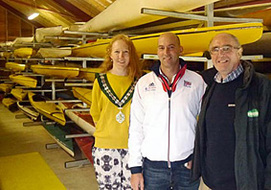 Cllr Janice Elliot, Ian Wynne, and a representative from Evergreen pictured insice the boathouse